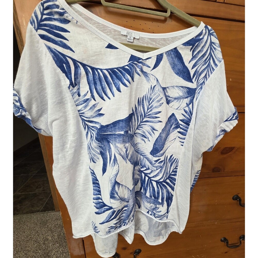 Kaktus Tropical Linen Top Size XL Blue White Travel Vacation Lightweight Beach
